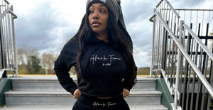 "Women's" Premium Crop Top Black Hoodie